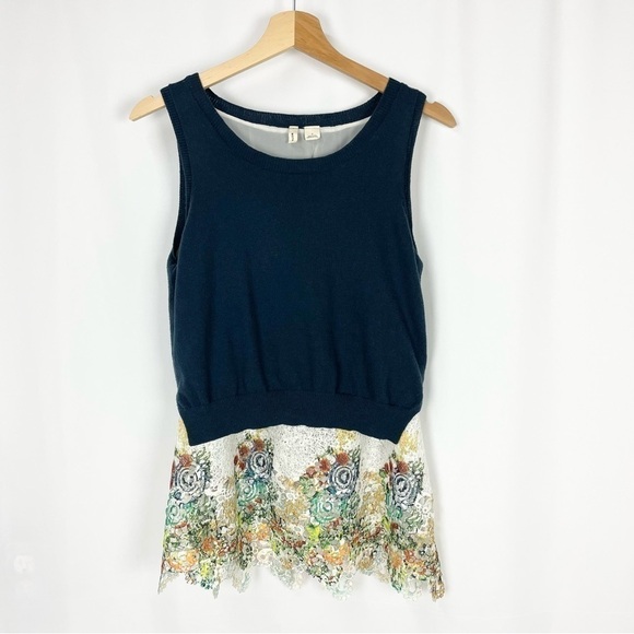 Anthropologie Moth Layered Sleeveless Knit Sweater Vest Top w /Lace Trim Medium - Picture 2 of 8